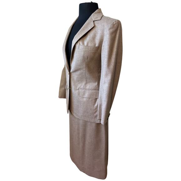 Vintage 80s Brown Blazer Gold Button Midi Skirt Suit Van Julian 6 Single Breast - Picture 9 of 15